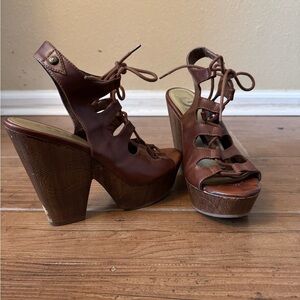 G by Guess Brown Lace-Up Platform Heels (Size 8M)